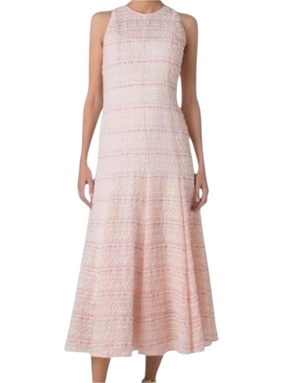 NWT Akris Punto Cotton & Linen Tweed Stripe Sleeveless Fit Flare Midi Dress